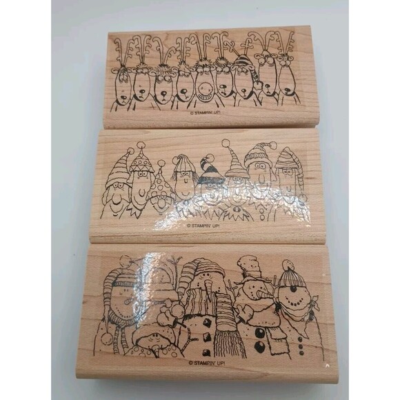 Stampin Up HOLIDAY LINEUP Line Up Christmas Reindeer Elves Elf Rubber Stamps - Picture 1 of 4